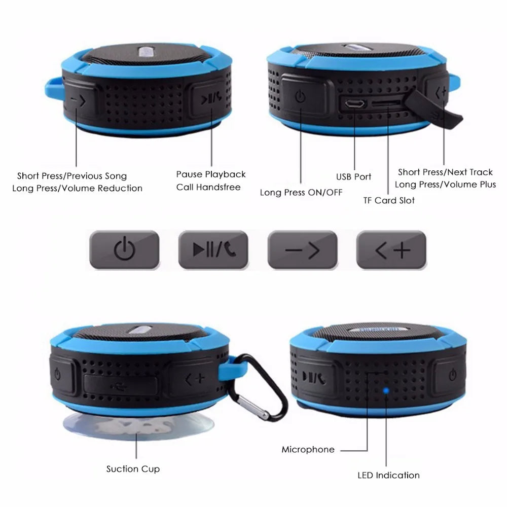 C6 Waterproof Bluetooth Speaker, Portable. Shower, Car Smart Phone MIC TF