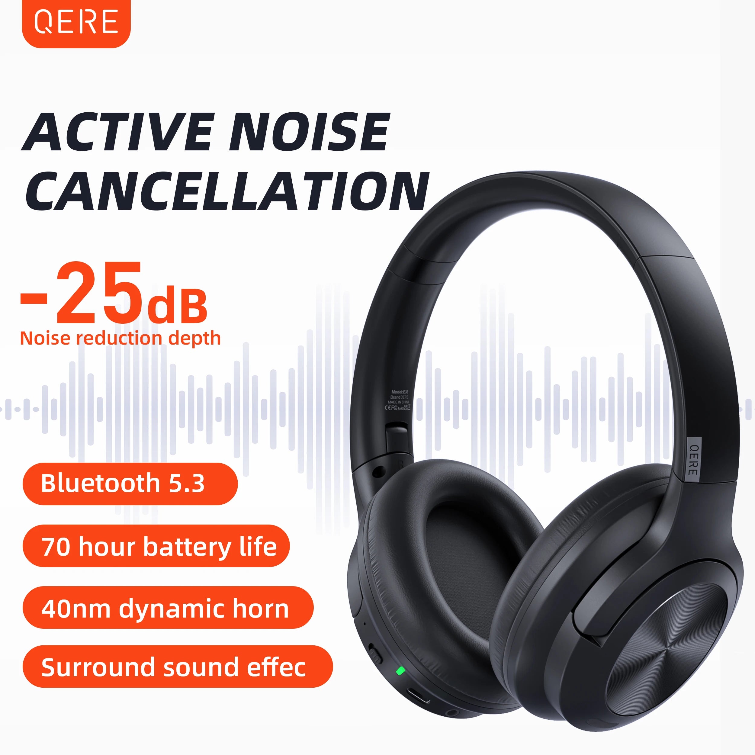 Wireless QERE E80 headphones, Bluetooth, noise cancelation
