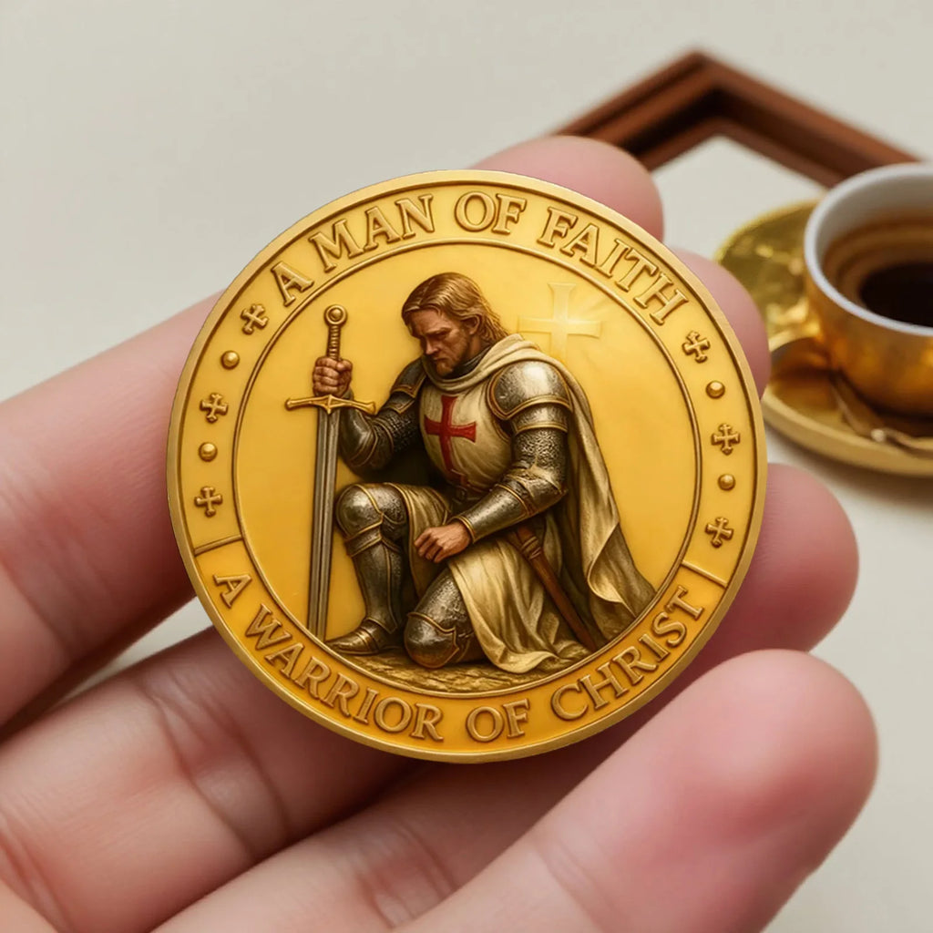 A Warrior of Christ Gold Plated Collection Coin A Man of Faith Printing Knight Challenge Coin