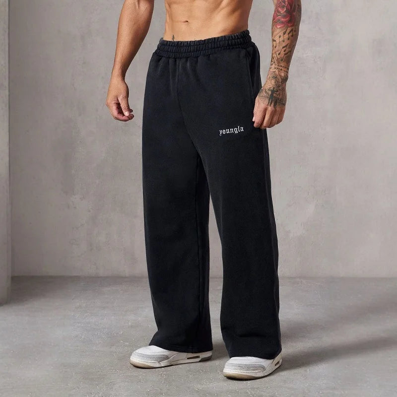 New Embroidered Men's Sports Pants for Slow Running, Muscle Fitness, Straight Leg, Casual Pants, Sports Trends, Shooting Sports,