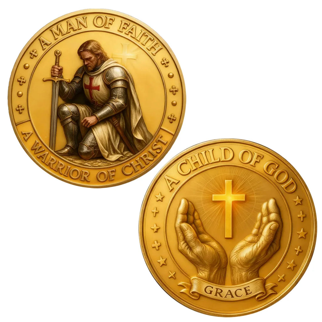 A Warrior of Christ Gold Plated Collection Coin A Man of Faith Printing Knight Challenge Coin