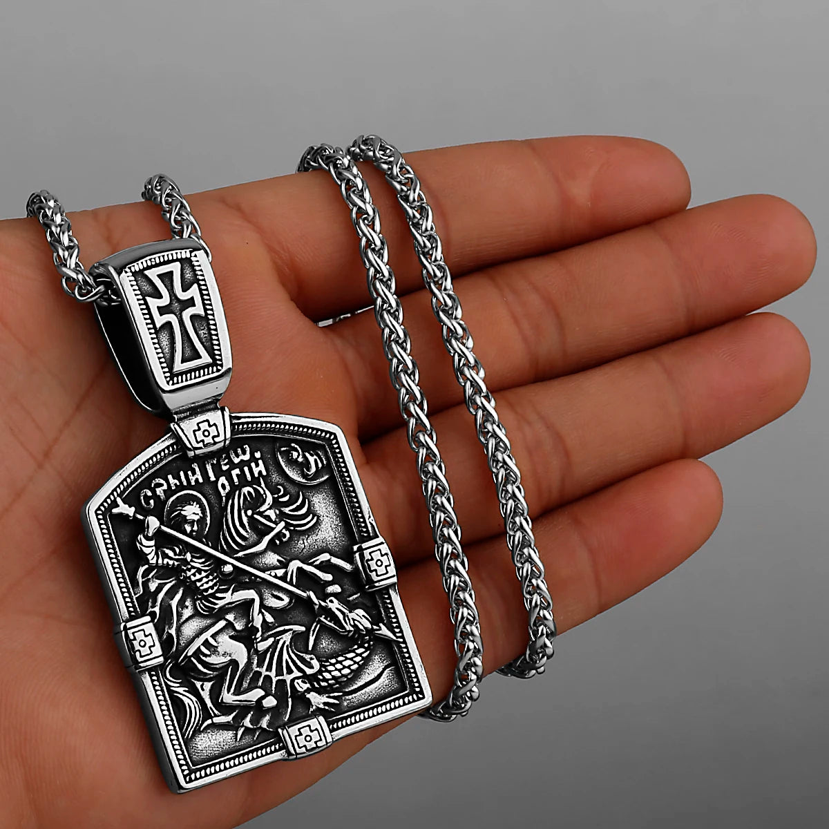 Saint George Cross Pendant and Necklace, Handmade Stainless Steel