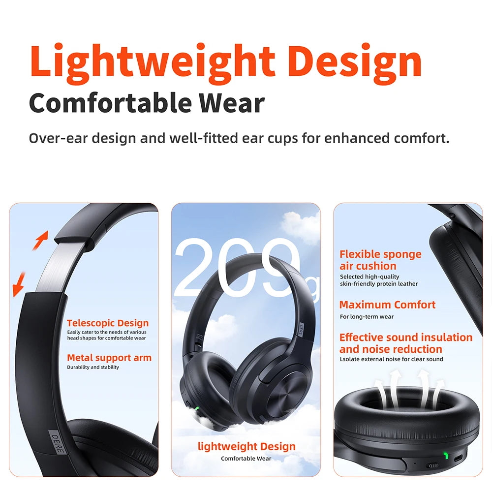 Wireless QERE E80 headphones, Bluetooth, noise cancelation