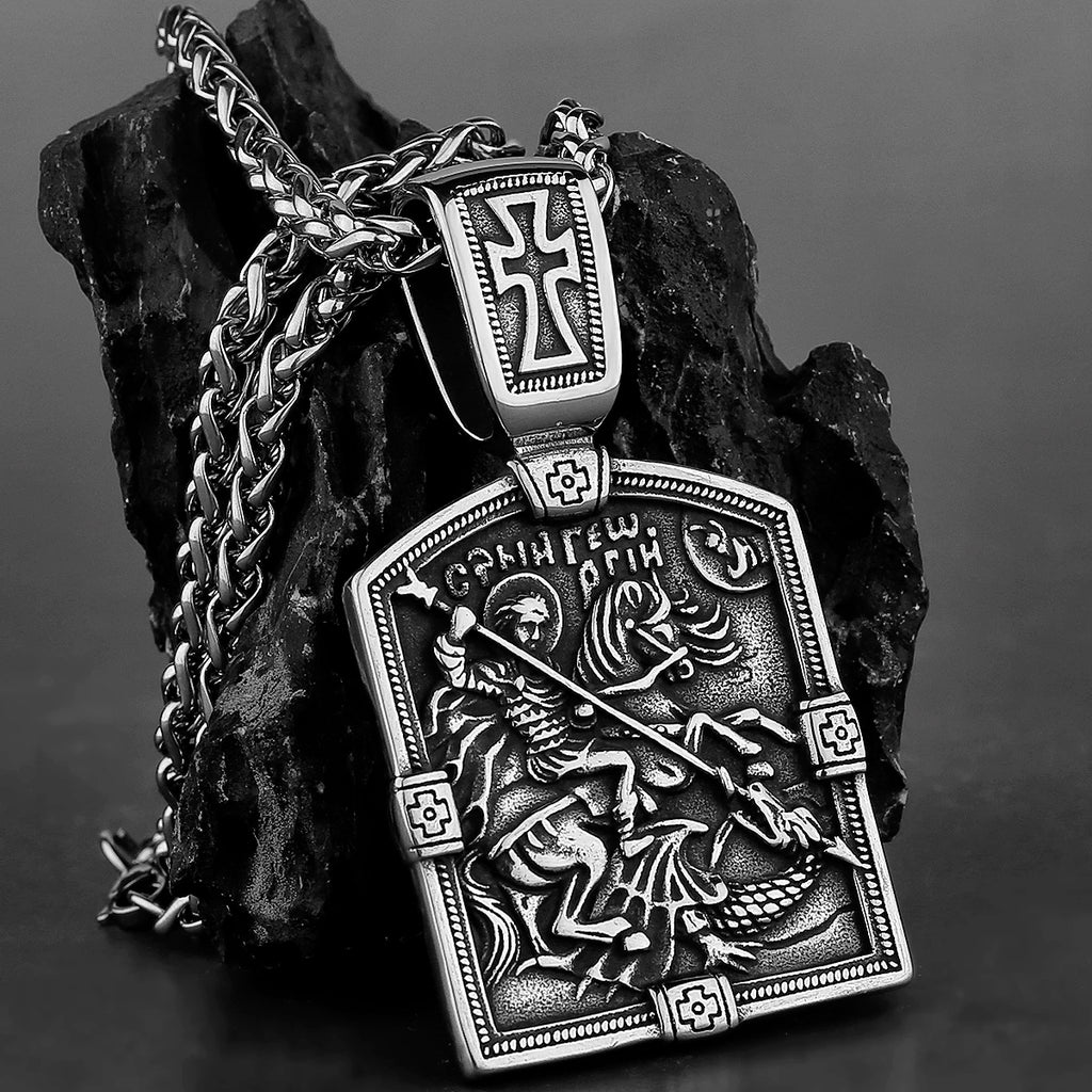 Saint George Cross Pendant and Necklace, Handmade Stainless Steel