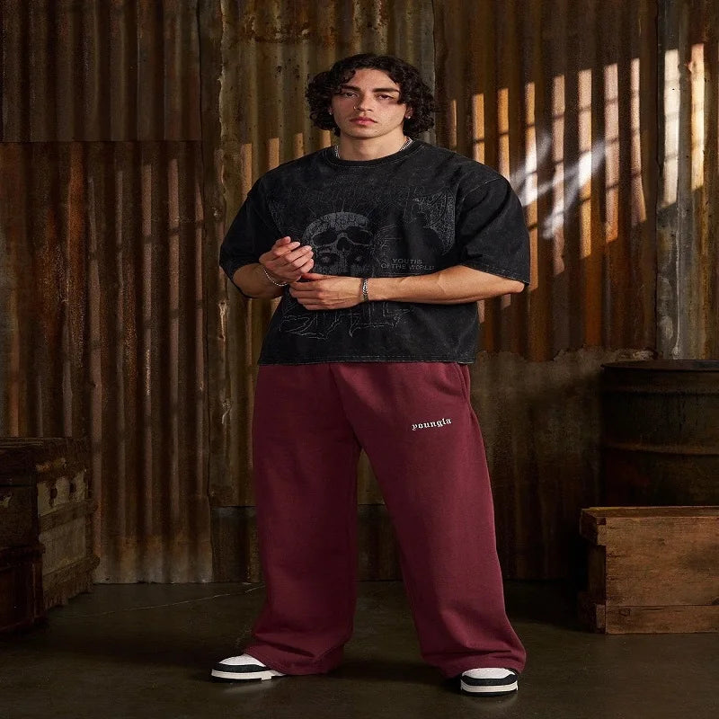 New Embroidered Men's Sports Pants for Slow Running, Muscle Fitness, Straight Leg, Casual Pants, Sports Trends, Shooting Sports,