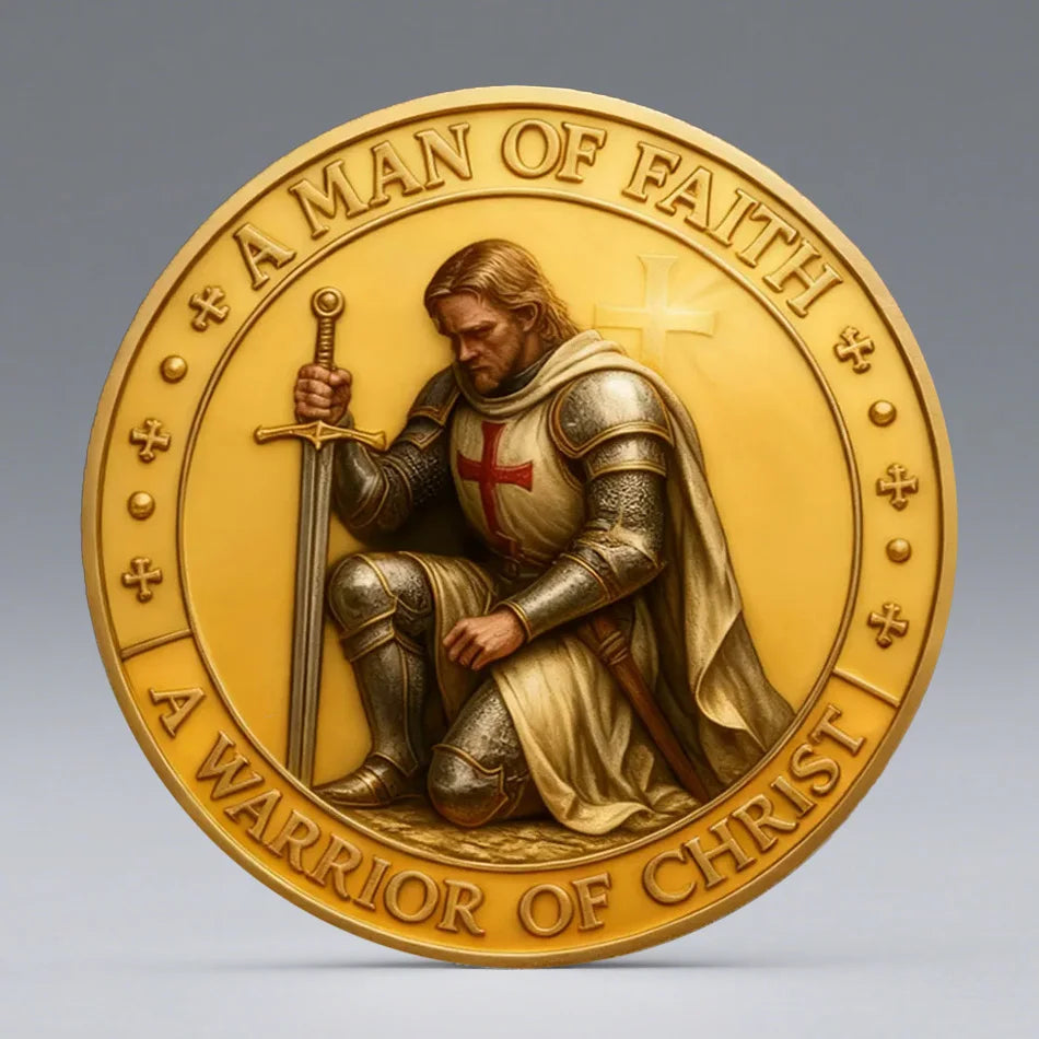 A Warrior of Christ Gold Plated Collection Coin A Man of Faith Printing Knight Challenge Coin